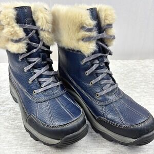 Clarks Mazlyn Arctic Blue Leather Faux Fur Lace-up Hiking Boot Water Proof Sz 7